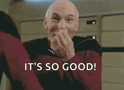 Star Trek Man Laughing Covering Mouth Saying It's So Good GIF
