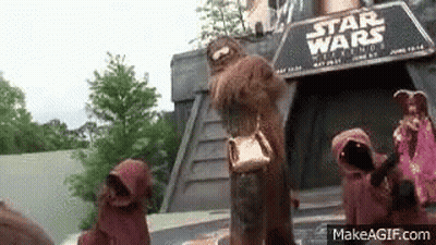 Star Wars Costumed Group In Front Of Sign GIF
