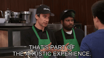 Starbucks Employees Telling Customer 'That's Part Of The Artistic Experience GIF