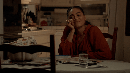 Station 19 Victoria Hughes Sitting In Table GIF