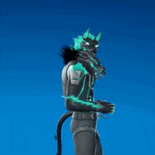 Statue Of Devil With Horns And Tail In Front Of Blue Sky GIF