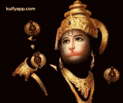 Statue of Hanuman With Gold Crown and Necklace