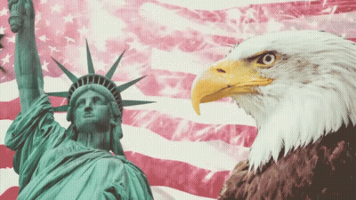 Statue Of Liberty And Bald Eagle In Front Of American Flag GIF