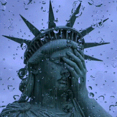 Statue Of Liberty Covering Face In Rain GIF