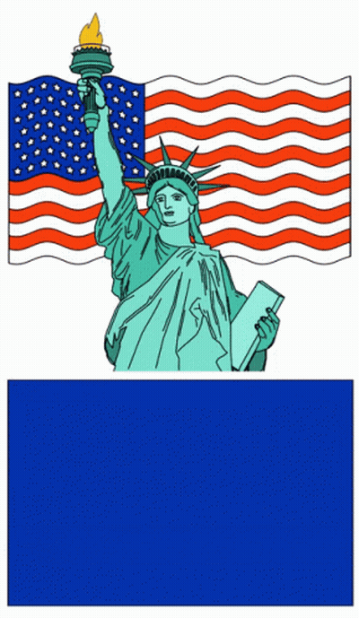 Statue of Liberty Holding Torch in Front of American Flag