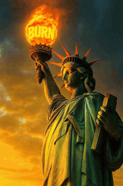 Statue Of Liberty Holding Torch Saying Burn GIF