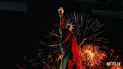 Statue Of Liberty Surrounded By Fireworks Says Netflix GIF