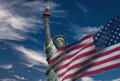 Statue Of Liberty Surrounded By Large American Flag GIF