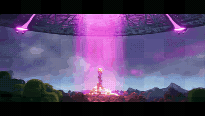 Statue Of Liberty Surrounded By Purple Lights GIF