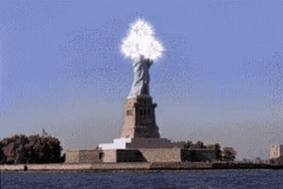 Statue Of Liberty Surrounded By Water And Cloud GIF