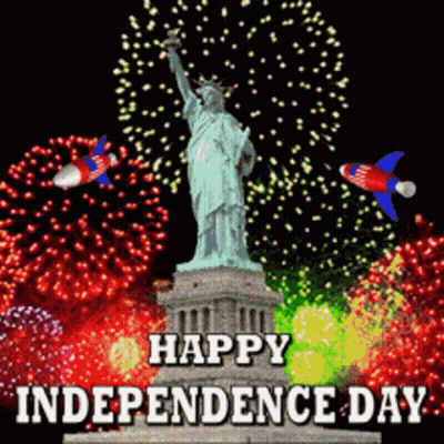 Statue Of Liberty With Fireworks Happy Independence Day GIF