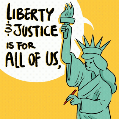 Statue of Liberty with Liberty and Justice for All