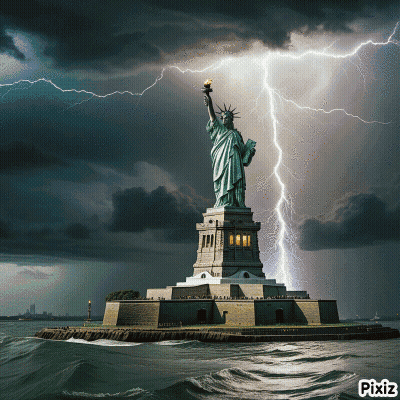 Statue Of Liberty With Lightning Strikes Pixiz GIF