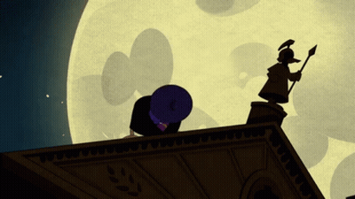 Statue Of Man Holding Spear In Front Of Full Moon GIF
