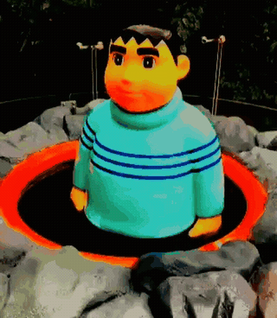 Statue Of Man In Blue Sweater In Hole GIF