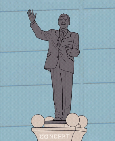Statue Of Man In Suit And Tie On Pedestal Saying Concept GIF
