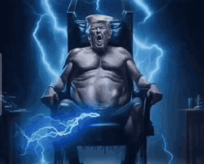Statue Of Man Sitting In Chair With Lightning GIF