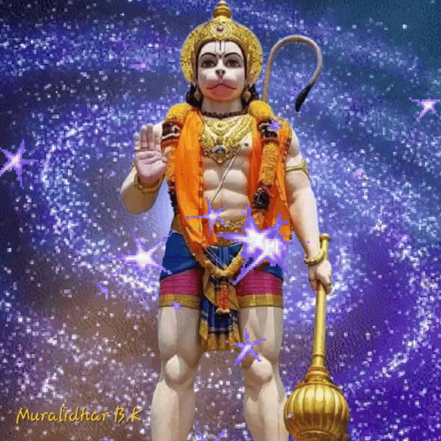 Statue of Man With Monkey Tail Holding Golden Object