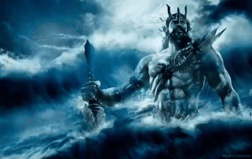 Statue Of Man With Sword And Crown In Water GIF