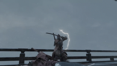 Statue Of Man With Sword On Bridge GIF