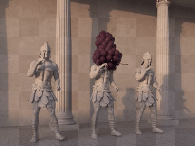 Statue of Three Men With Grapes on Heads