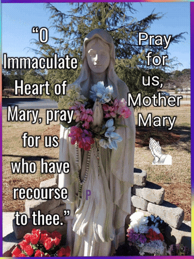 Statue With Flowers Pray For Us Mother Mary GIF