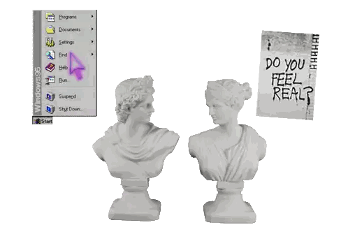 Statues Next To Windows 95 Screen Sticker