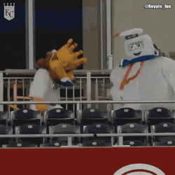 Stay Puft Marshmallow Man Mascot Fighting GIF