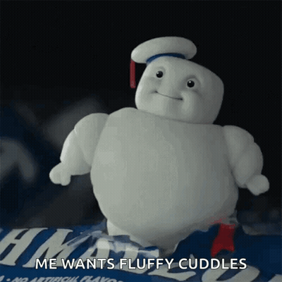 Stay Puft Marshmallow Man Saying Me Wants Fluffy Cuddles GIF