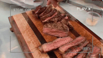 Steak Cam Playing Video Of Steak Being Sliced GIF