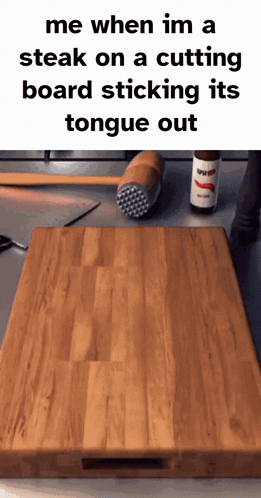 Steak Sticking Tongue Out Next To Prep Bottle GIF