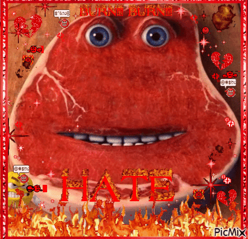 Steak With Face And Word Hate GIF