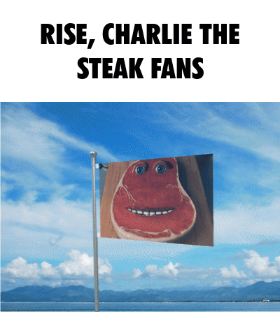 Steak With Face Saying Rise Charlie The Steak Fans GIF