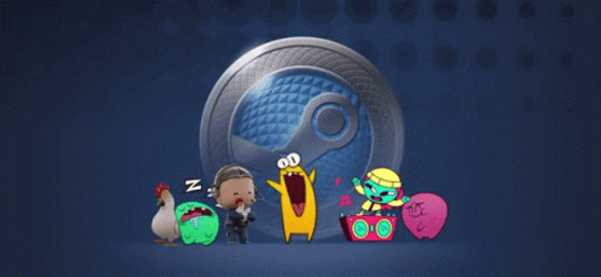 Steam Logo And Characters GIF