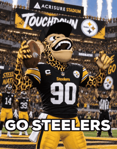 Steelers Mascot Holding Football With Touchdown Sign GIF