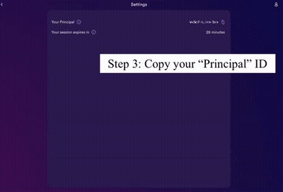 Step 3 Copy Your Principal ID GIF