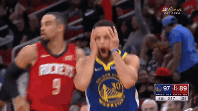 Stephen Curry Holding Head During Game GIF