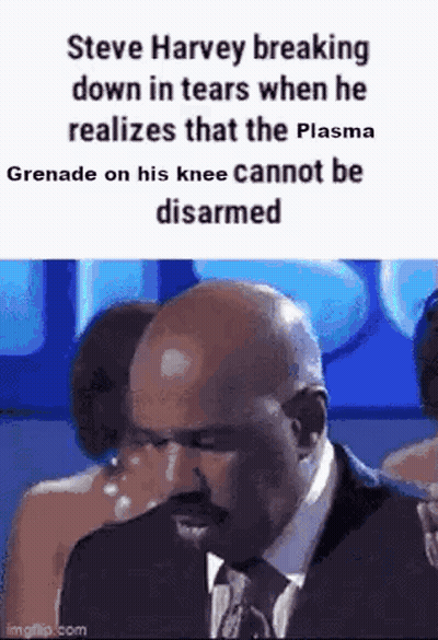 Steve Harvey Crying Over Plasma Grenade GIF