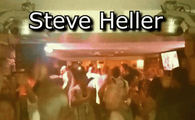 Steve Heller Sign Over Crowded Dance Floor GIF