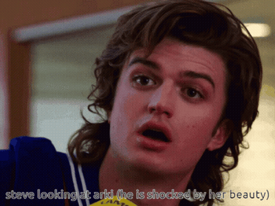 Steve Looking At Arki ( He Is Shocked By Her Beauty ) Is Displayed On A Screen GIF