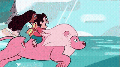 Steven Universe Characters Riding Pink Lion GIF