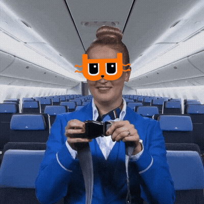 Stewardess In Cat Mask Taking Selfie GIF