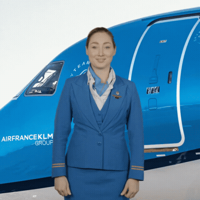 Stewardess In Front Of Blue Air France KLM Plane GIF