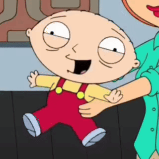 Stewie From Family Guy Is Being Held By A Woman In A Blue Shirt . GIF