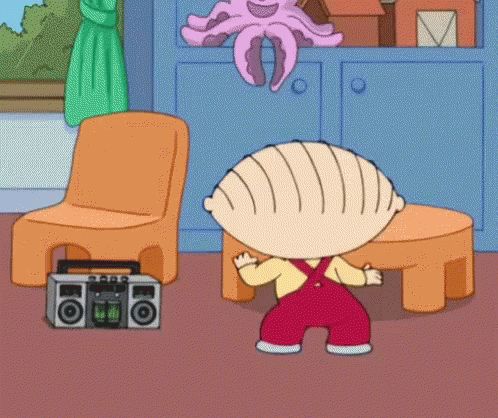 Stewie From Family Guy Is Dancing In A Room With A Boombox And An Octopus . GIF