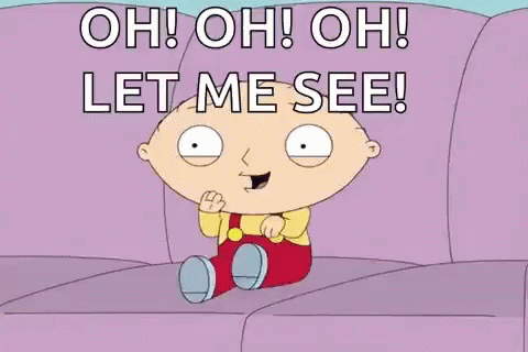 Stewie From Family Guy Is Sitting On A Purple Couch And Says `` Oh ! Oh ! Let Me See ! '' GIF