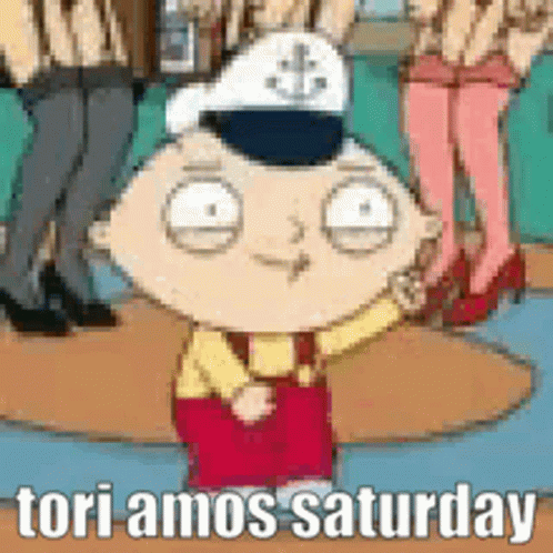 Stewie From Family Guy Is Wearing A Captain 'S Hat And Saying Tori Amos Saturday GIF