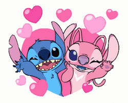 Stich And Angel Cute Winks Hearts GIF
