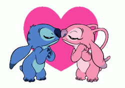 Stich And Angel Kiss Heart GIF