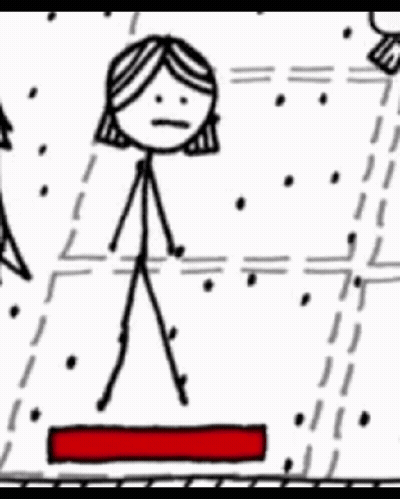 Stick Figure Holding Gun Next To Rocks GIF